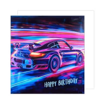 Abbildung von Edition Seidel Premium quadratische Geburtstagskarte mit Umschlag. Glückwunschkarte Happy Birthday Billet Karte Mann Frau Sportwagen Rennwagen 911 Auto (GQ198 SW024)