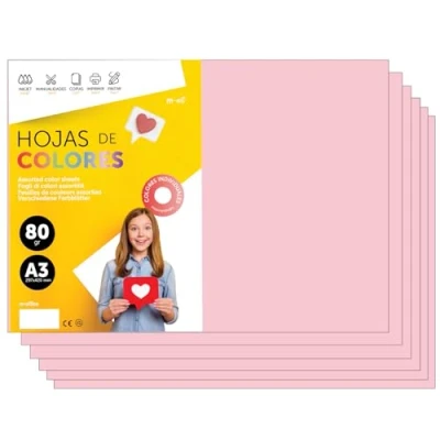 Abbildung von Buntes Papier A3 80g für Drucker &amp; Basteln, Farbige Blätter Kinder, Kreativprojekte, Karten Schule M office (250 Blatt, Rosa Hell)