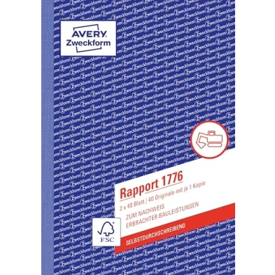 Abbildung von AVERY Zweckform 1776 Rapport (A5, selbstdurchschreibend, von Rechtsexperten geprüft, für Deutschland und Österreich zur Dokumentation Arbeitsleistung Materialverbrauch, 2x40 Blatt) weiß/gelb