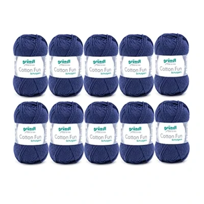 Abbildung von Gründl Cotton Fun Strickgarn/ Häkelgarn (weiches Garn aus 100% Baumwolle , OEKO TEX zertifiziert, 50 g/115 m, Nadelstärke: 3 4, 10 Knäuel á g), Marine, 27.00 x 11.00 07.00 cm