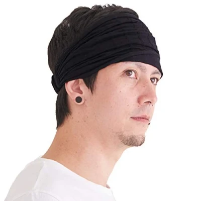 Abbildung von CHARM Baumwolle Haarband Stirnband Bandana Unisex Weich Breites Chemo Headband Japanisch Schwarz