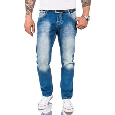 Abbildung von Rock Creek Herren Jeans Hose Comfort Fit Herrenjeans Herrenhose Denim Stonewashed Basic Weites Bein Raw RC 3119 Blau W42 L34
