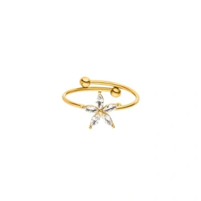 Abbildung von Purelei® Bright Spring Ring, Wasserfester Damenring aus langlebigem Edelstahl mit Blüte Zirkoniasteinen, Verstellbare Ringe von Größe 50 bis 60, Modeschmuck für deinen Look (50 55, Gold)
