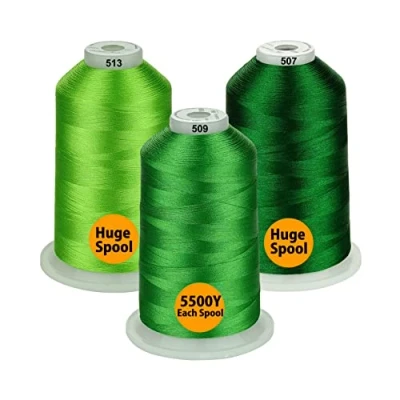 Abbildung von Simthread 26 Auswahlen Packungen von Polyester Stickmaschinengarn, riesige Spule 5500Y für Allzweck Nähmaschinen Grün Serie.
