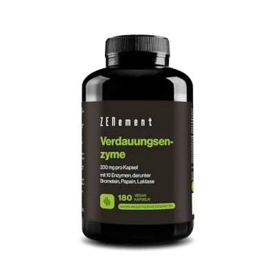 Abbildung von Verdauungsenzyme 10 Enzyme einschließlich Bromelain und Papain, Hohe Konzentration 200mg pro Kapsel 180 Vegane Kapseln Geeignet für Alle Diäten Ohne Zusatzstoffe, Glutenfrei