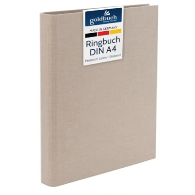 Abbildung von goldbuch 37 211 Ringbuch A4 Summertime Beige, Ordner, Maße 32 x 27,5 4,5 cm, Hefter mit 4 Ringmechanik und Klemmbügel, Ringordner Format DIN A4, Einband aus Leinen, Heftordner Hellbraun