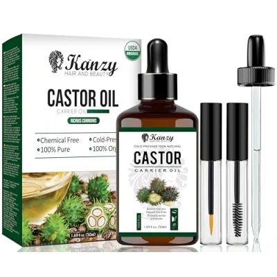 Abbildung von Kanzy Rizinusöl Bio Kaltgepresst 100% Rein, Organic Castor Oil for Hair Growth Natürlich Rizinus Öl für Körper, Haare, Nägel, Wimpern, Augenbrauen