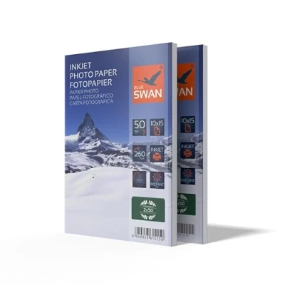 Abbildung von Blue Swan 10x15 cm Glänzendes Fotopapier, 260 g/m², 100 Blatt (2 Packungen à 50), Einseitig Beschichtet, Schnell Trocknend, Wasserabweisend, Kratzfest, Hohe Farbbrillanz