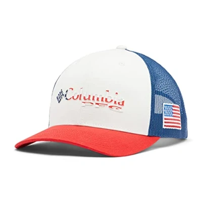 Abbildung von Columbia PFG Logo Snap Back Ball Cap, Breathable, Adjustable, Red Spark/Us Flag, One Size