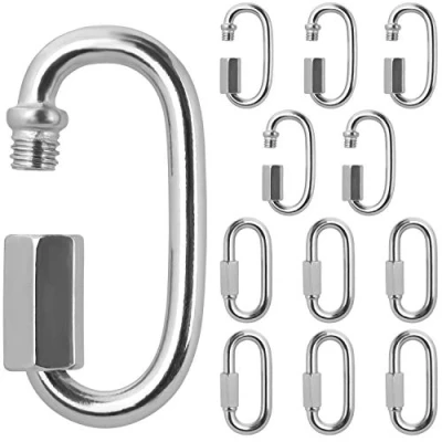 Abbildung von Belle Vous Edelstahl Karabinerhaken mit Schraubverschluss M4 Karabiner Haken (12 STK) 4,2cm Schraubkarabiner Belastbar D Form Schäkel Wetterfest für Außen/Innen, Zubehör zum Campen, Wandern