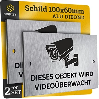 Abbildung von 2 er SIGNITY Alu Schild Videoüberwachung (100 x 60mm klein) Warnschild Kamera Überwachung ideal zur Attrappe Aluminium Achtung, für Privatgrundstück