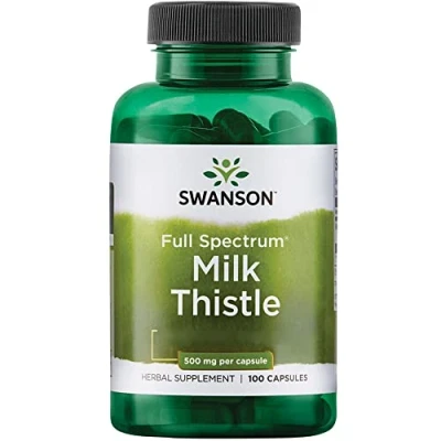 Abbildung von Swanson Full Spectrum Milk Thistle (Mariendistel), 500mg, 100 Kapseln, Laborgeprüft, Sojafrei, Glutenfrei, Ohne Gentechnik
