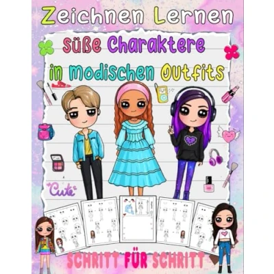 Abbildung von zeichnen lernen süße Charaktere in modischen Outfits: Wie man mit dieser Schritt für Anleitung Modefiguren Modeoutfits zeichnet