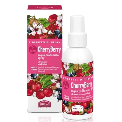 Abbildung von Helan I Sorbetti CherryBerry Parfümiertes Wasserspray für Körper und Gesicht, belebend mit Vitamin C, schwarzen Johannisbeeren Amarena, leicht, natürlich, alkoholfrei feuchtigkeitsspendend
