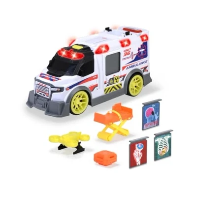 Abbildung von Dickie Toys großer Spielzeug Krankenwagen mit vielen Extras (35,5 cm) Rettungswagen Spiel Drohne, Zubehör, Licht &amp; Sound, Spielzeugauto für Kinder ab 3 Jahre