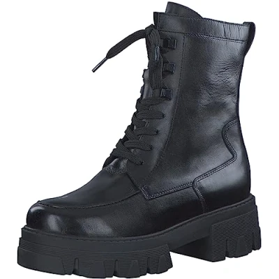 Abbildung von MARCO TOZZI Damen Stiefeletten zum Schnüren aus Leder Plateau, Schwarz (Black), 41