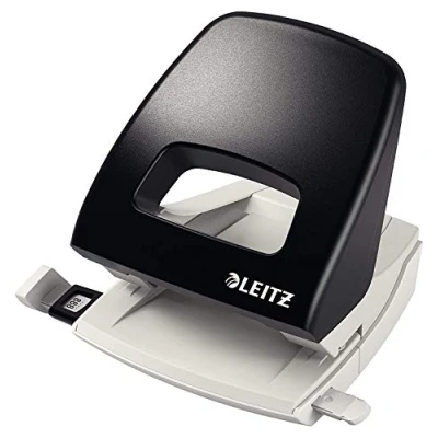 Abbildung von Leitz Büro Locher aus Metall, Für 25 Blatt, Anschlagschiene mit Formatangaben, Ergonomisches Design, schwarz, NeXXt Serie, 50050095