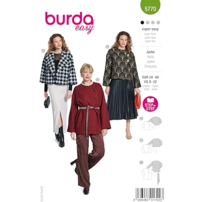 Abbildung von burda easy Schnittmuster Damen Jacke asymmetrischer Ausschnitt Gr. 34 48