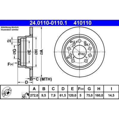 Abbildung von ATE 24.0110 0110.1 Bremsscheibe 272,0 9,5 5 120,0 voll beschichtet BMW: Saloon