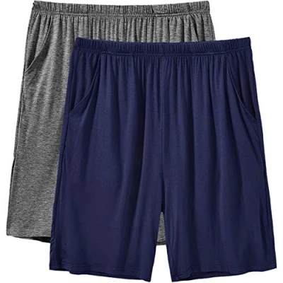 Abbildung von MoFiz Pyjamahose Herren Schlafanzughose Kurz Modal Schlafshorts Weit Loungewear Einfarbig 2 Pack Dunkelgrau/Schwarzblau DE 60/62 US 2XL