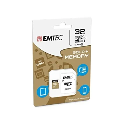 Abbildung von EMTEC EliteGold 32GB microSDHC Hochgeschwindigkeits Speicherkarte mit SD Adapter UHS I, U1, Klasse 10, bis zu 85 MB / s