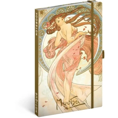 Abbildung von NOTIQUE Notizbuch Liniert mit Gummiband 13x21cm ca. A5, Designer Hardcover Notebook, Notizblock, Notizheft, Journal, Tagebuch für Erwachsene, Damen (Alphonse Mucha Tanz)