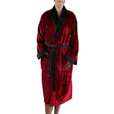 Abbildung von Gözze Unisex Bademantel mit Schalkragen, Seiden Feeling, 100% Mikrofaser, 330 g/m², Größe L Rot
