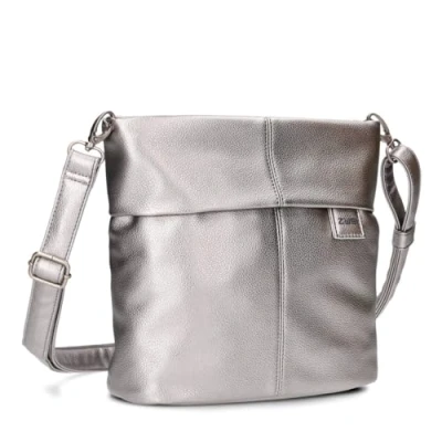 Abbildung von Zwei Damen Handtasche Mademoiselle.M M8 Umhängetasche 3 Liter klassische Crossbody Bag aus weichem Kunstleder mit Kragen &amp; Hauptfach Reißverschluss (silver)