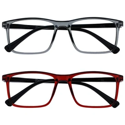 Abbildung von OPULIZE Ink Lessebrille 2er Pack Groß Rechteckig Rahmen Federscharniere Kratzfest Grau Rot Herren Damen RR4 7Z +2.50