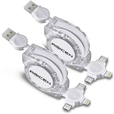 Abbildung von ASICEN Einziehbares Multi USB Kabel [2Stück,1M] 3 in 1 Universal Ladekabel, Mehrere Schnelllade mit Lightning/Typ C/Micro für iPhone/Samsung Galaxy/Huawei/LG/Pixel/PS
