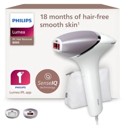 Abbildung von Philips Lumea IPL Haarentfernungsgerät 8000 Series mit SenseIQ Technologie, 2 Aufsätze für Körper und Gesicht (Modell BRI944/00)