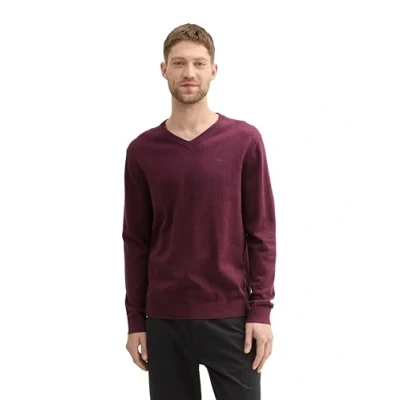 Abbildung von TOM TAILOR Herren Basic Crewneck Pullover aus Baumwolle, 36294 Grape Red Melange, XXL