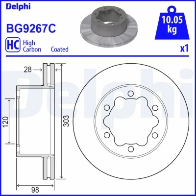 Abbildung von DELPHI BG9267C Bremsscheibe 303 28 6 Belüftet beschichtet hochgekohlt ohne Radlager, ABS Sensorring MAN: TGE Minibus, Box