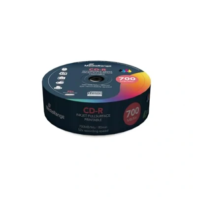Abbildung von MediaRange CD R 700MB80min 52 fache Schreibgeschwindigkeit, vollflächig bedruckbar (Tintenstrahldrucker), 25er Cakebox