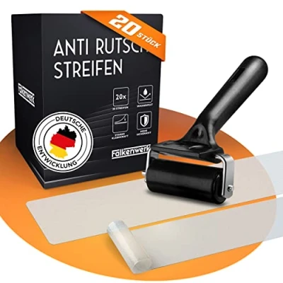 Abbildung von FALKENWERK Antirutschstreifen für Treppen [20 Stück] Selbstklebende &amp; Transparente Anti Rutsch Streifen [12x75 cm] Wasserfeste Antirutsch Treppe Rutschschutz mit Spachtelroller