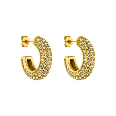 Abbildung von PURELEI® Big Glitter Ohrringe (Gold, Silber, Rosegold), Damen aus langlebigem Edelstahl, Wasserfester Schmuck mit Schmucksteinen, 20 mm Durchmesser (Gold)