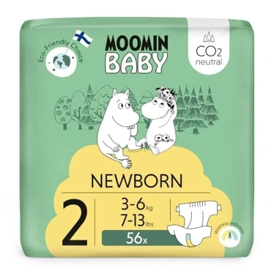 Abbildung von Moomin Baby Neugeboren Öko Windeln Größe 2, 3 6 kg 56 Stück, Weiche Premium mit Nässeindikator Weich und hautfreundlich, Keine unnötigen Chemikalien
