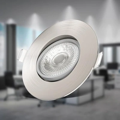 Abbildung von B.K.Licht 3er Set LED Einbaustrahler 230V schwenkbar, flach, warmweiß, Spot, Deckenspots, Spots, Einbauleuchten, Einbauspots, Deckenstrahler, 68mm Lochmass, 90x24 mm, Matt Nickel
