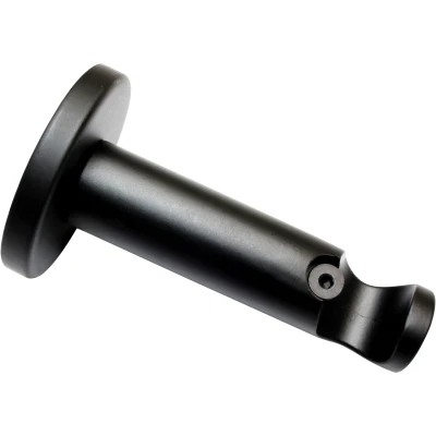 Abbildung von GARDINIA Träger mit Metallmontageplatte für Gardinenstangen Ø 16 mm, 1 läufig, Offen, Serie Memphis, Metall, Schwarz Matt, Länge 7,5 cm