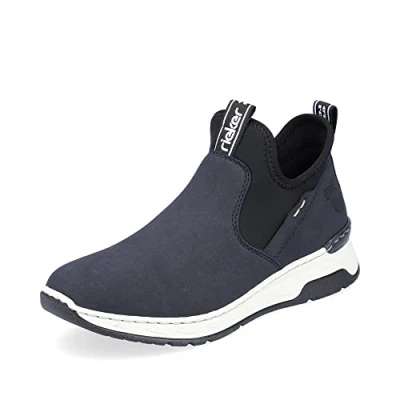 Abbildung von Rieker Damen Slip On Sneaker M0053, Frauen Halbschuhe, lose Einlage,schnellschnürung,straßenschuhe,Strassenschuhe,blau Kombi (14),37 EU / 4 UK