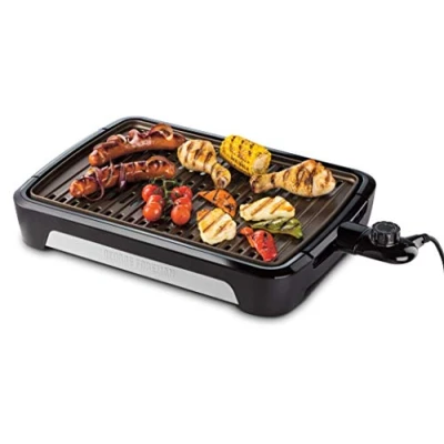 Abbildung von George Foreman Grill [Smokeless 80% weniger Rauch] Tischgrill (raucharmer Indoor BBQ, spülmaschinenfesten Grillrost, Fettauffangschale, vertikale Verstaumöglichkeit, Temperatureinstellung) 25850 56