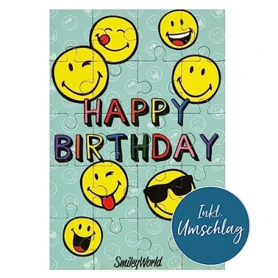 Abbildung von bsb Puzzle Karte zum Geburtstag 11,5 x 17,0 cm hochwertige Geburtstagskarte Puzzeln mit Umschlag schöne Geburtstagskarten für Kinder Glückwunschkarte Happy Birthday Smileymotiv