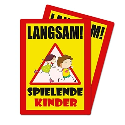 Abbildung von 2 Stück Langsam ! spielende KINDER Schild 20 x 30 cm aus stabiler PVC Hartschaumplatte 3mm mit UV Schutz von STROBO