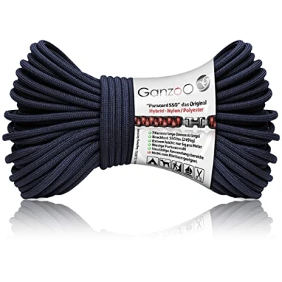 Abbildung von Ganzoo Paracord 550 Seil / 4mm Nylon/Polyester/Typ Hybrid/Armband Hunde Leine/Hunde Halsband 250Kg. Bruchlast/Outdoor Rope/Camping Schnur/Allzweckseil 30 Meter/Dunkelblau