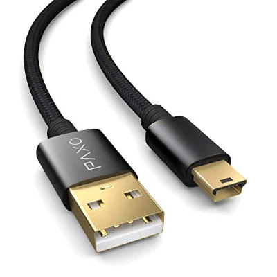 Abbildung von PAXO 0,3m Nylon Mini USB Kabel schwarz, auf Ladekabel, Goldstecker, geflochtenes (braided)