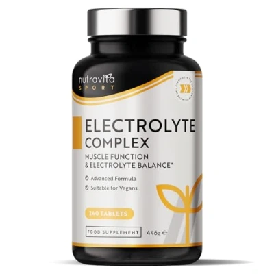 Abbildung von Elektrolytkomplex Hochwirksame Tabletten mit Magnesium, Kalium und Kalzium Muskelfunktion Elektrolytgleichgewicht 240 vegane Hergestellt von Nutravita