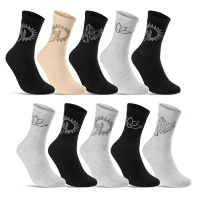 Abbildung von 10 Paar Damen Socken Baumwolle Mehrfarbig Streifen Punkte Herzen 34979 (35 38)