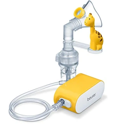 Abbildung von Beurer IH 58 Kids Inhalator mit Giraffen Aufsteckfigur zur Verneblung von flüssigen Medikamenten, für eine effektive Inhalation bei Kindern, hoher Verneblungsleistung und kurzer Inhalationszeit