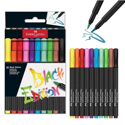 Abbildung von FABER CASTELL 116451 Filzstifte Set Black Edition 10er Etui, mit Pinselspitze, für Kinder und Erwachsene