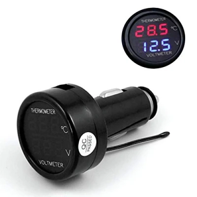 Abbildung von GOFORJUMP Digital Auto Voltmeter Thermometer Temperatur Meter Batterie Monitor Rot Blau Led Dual Display 2 In 1 DC 12 V 24
